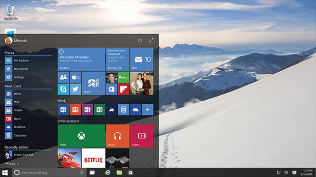 Windows 10 yeni başlat menüsü